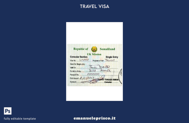 modello di visto turistico per il Somaliland in stile verificato